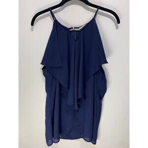 Womens Navy Blue Ruffled Sleeveless Top By Appraisal Size L